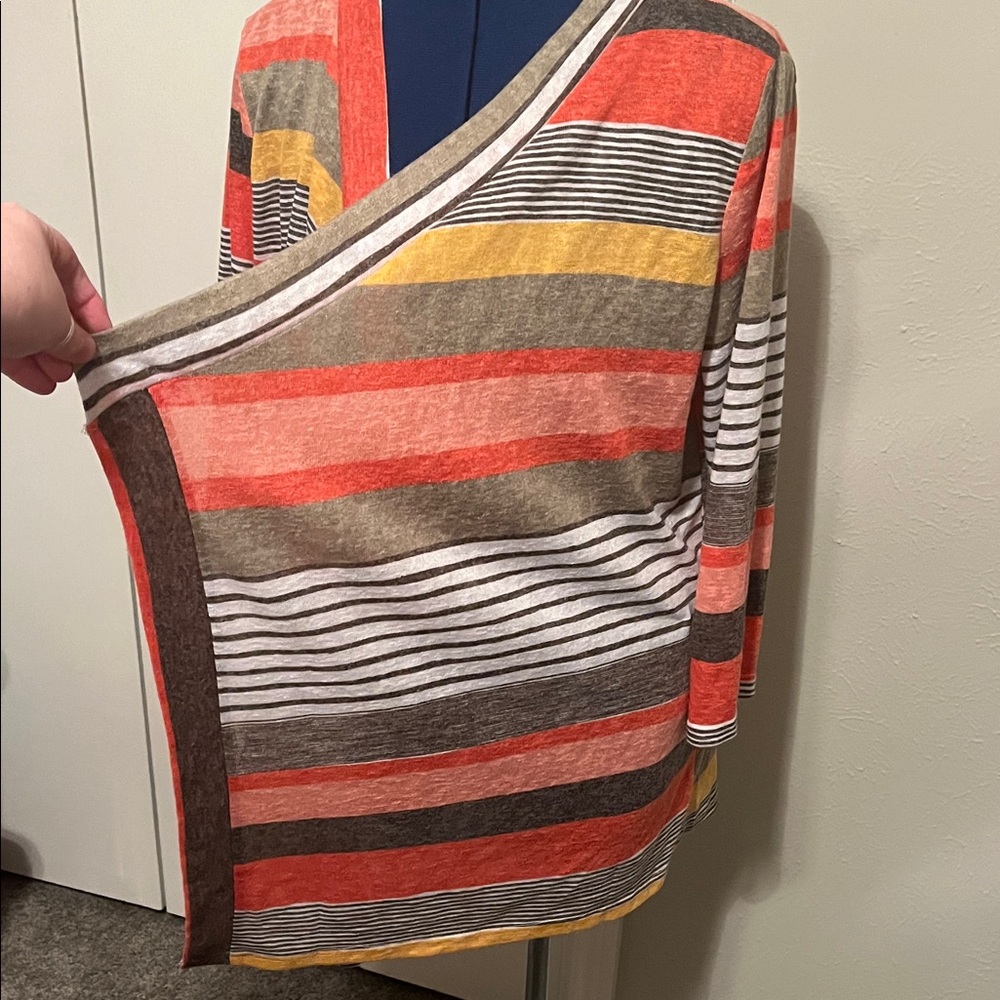 Dearcase Flamingo Sweater 3/4 Waterfall Cardigan Orange Gray Yellow Stripe Sz XL - Picture 5 of 13